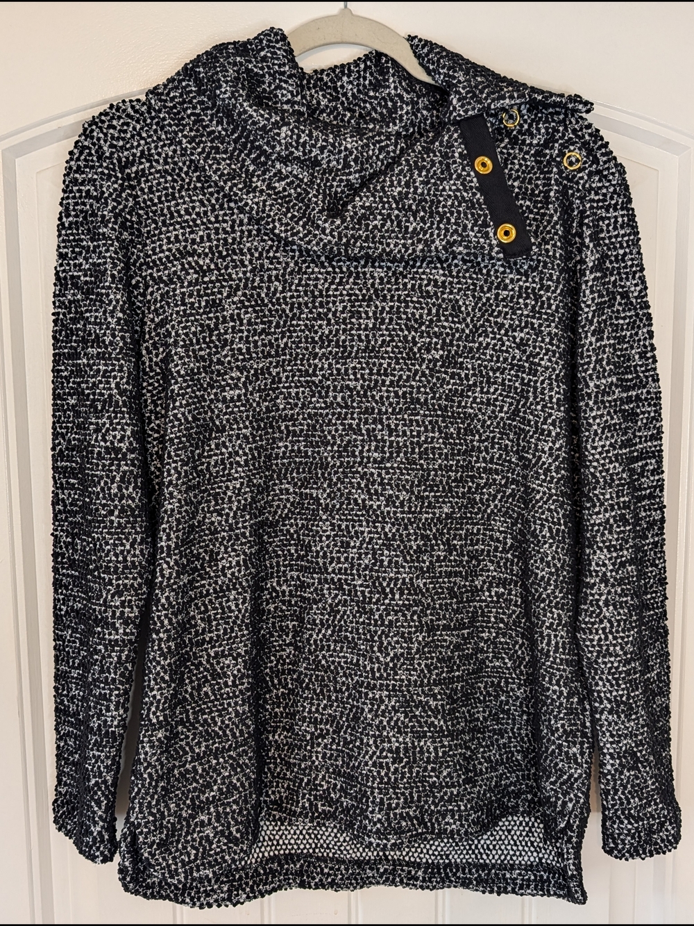 Calvin Klein Black and Gray Cowl Neck Soft Textured Knit Sweater